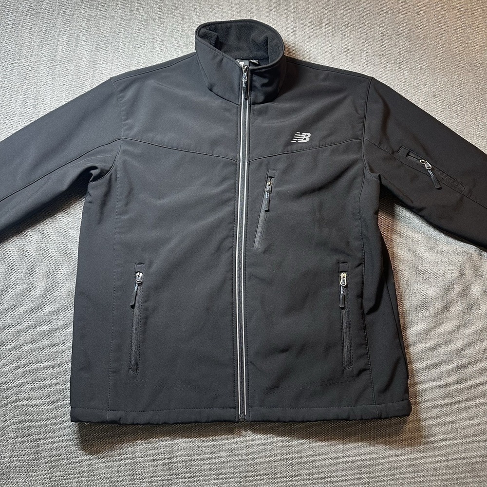New Balance Mens Black Soft‎ Shell Fleece Lined Jacket Coat Size Large Zip Up